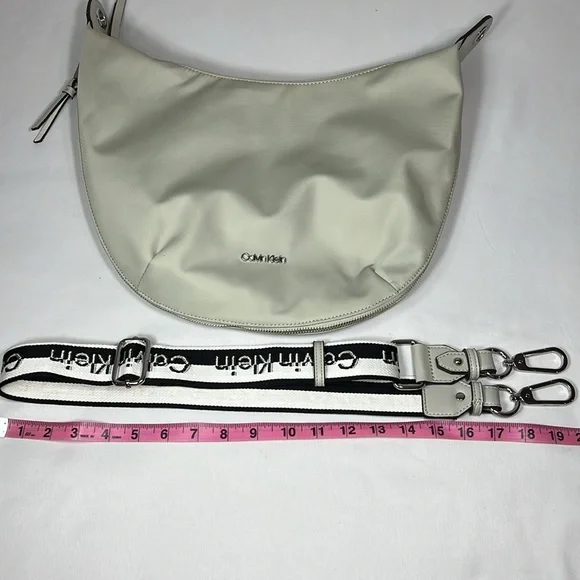 Calvin Klein Beige Canvas Crossbody Bag Purse w Guitar Strap - Picture 9 of 9